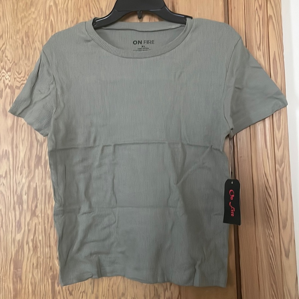 NWT On Fire Ribbed fitted green t-shirt 100% cotton size XL